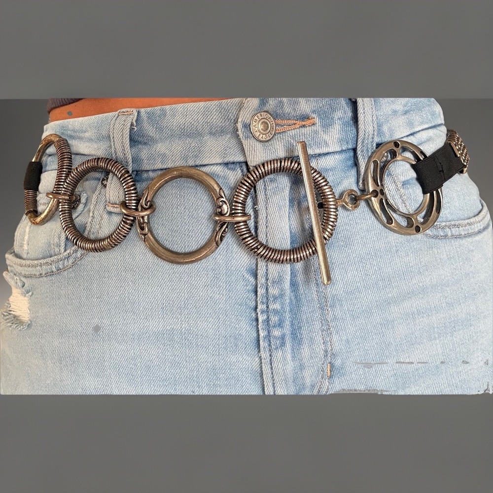 Vintage 90's Steampunk Chain Belt Silver Tone Ring Link Toggle Festival Gothic